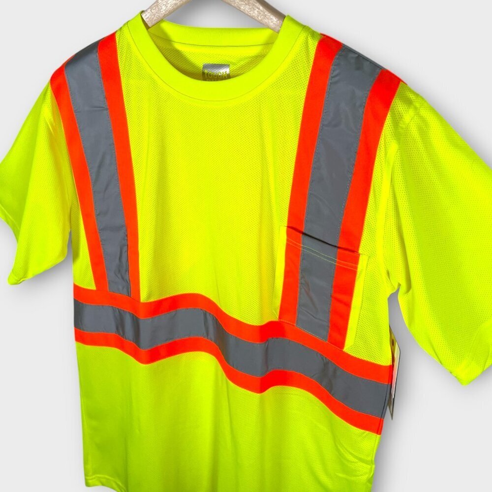 🦜 Two NEW Tough Duck Safety T-Shirts High Visibility Yellow Men's LARGE - Picture 3 of 11